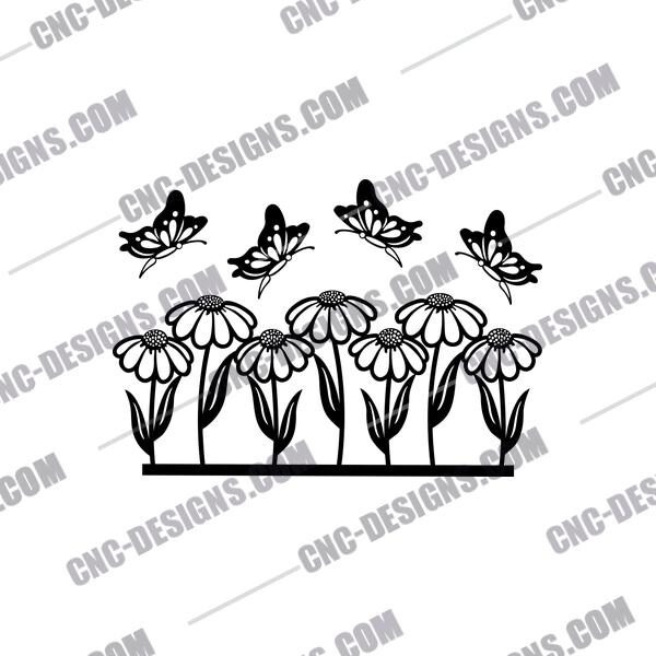 Flowers with Butterflies DXF Design