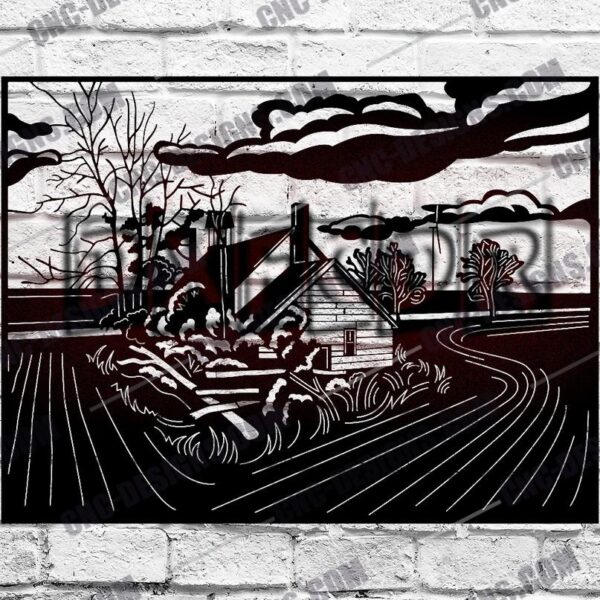 Old Barn Farm Scene DXF File