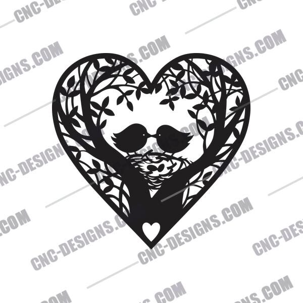 Lovely Birds Heart DXF File