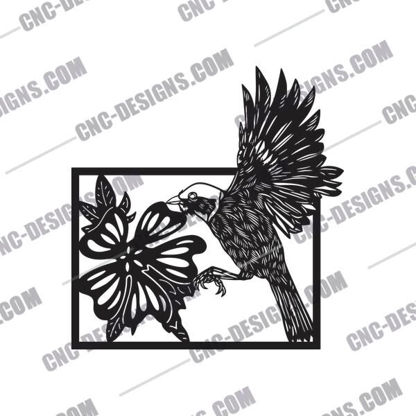 Bird with Flower DXF File