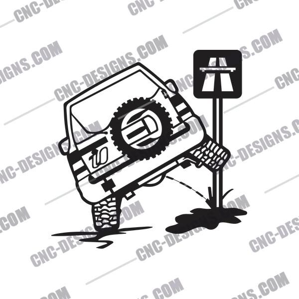 Car Pissing on Sign Road DXF File