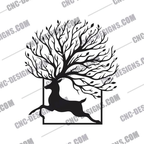 Tree Deer Wall Decor DXF File